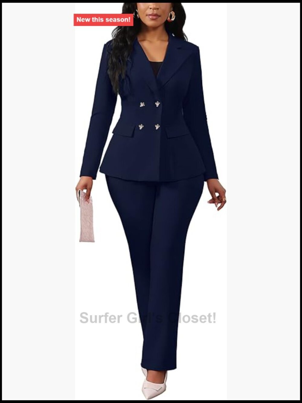 Women's 2 Piece Suit Set Long Sleeve Blazer and Wide Leg Pants Business Casual